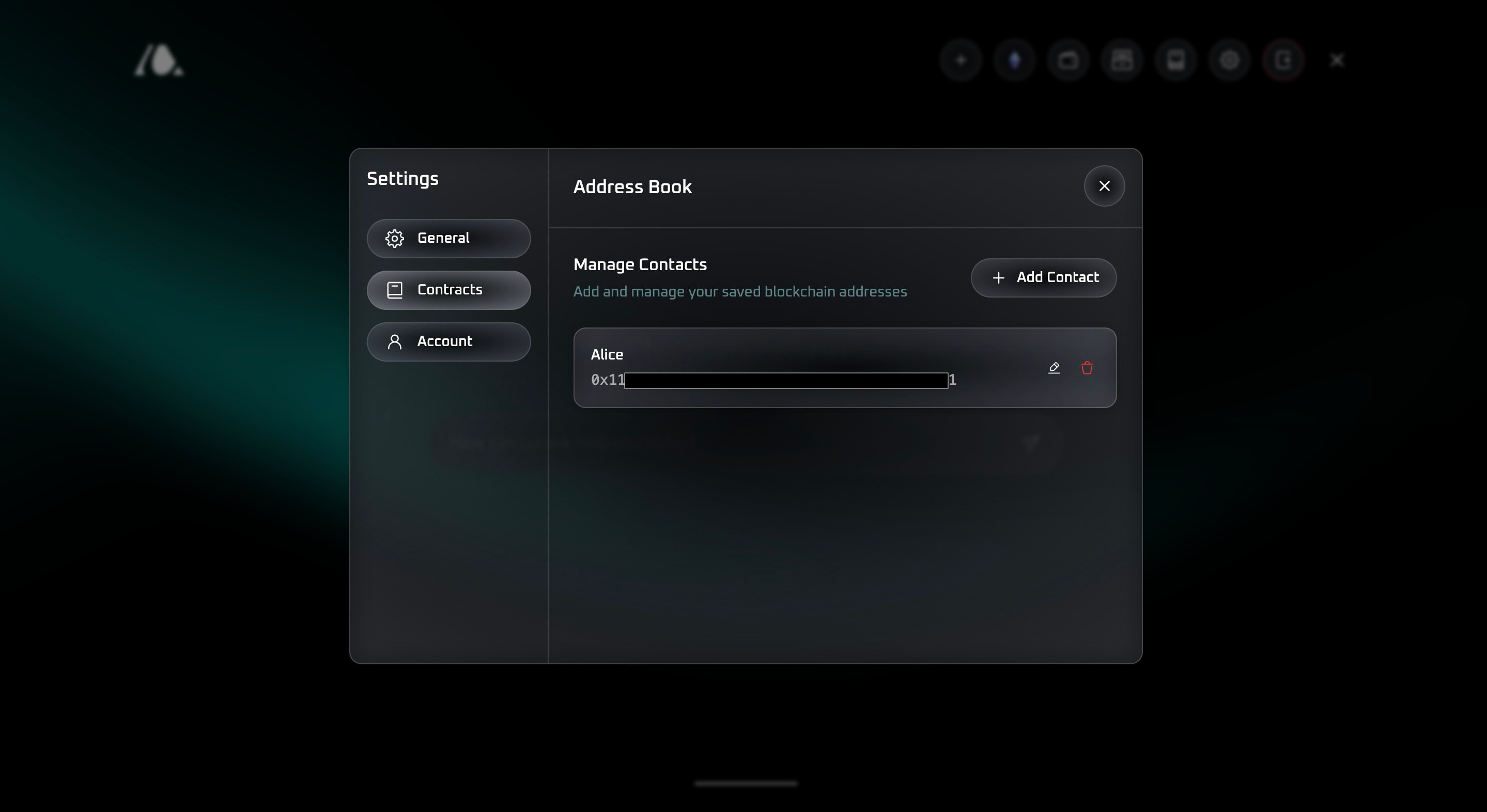 Address book for managing saved contacts