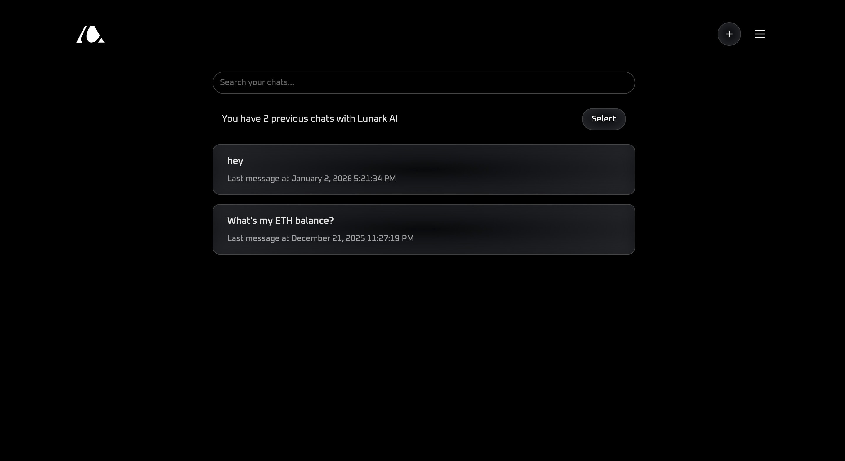 Chat history showing previous conversations