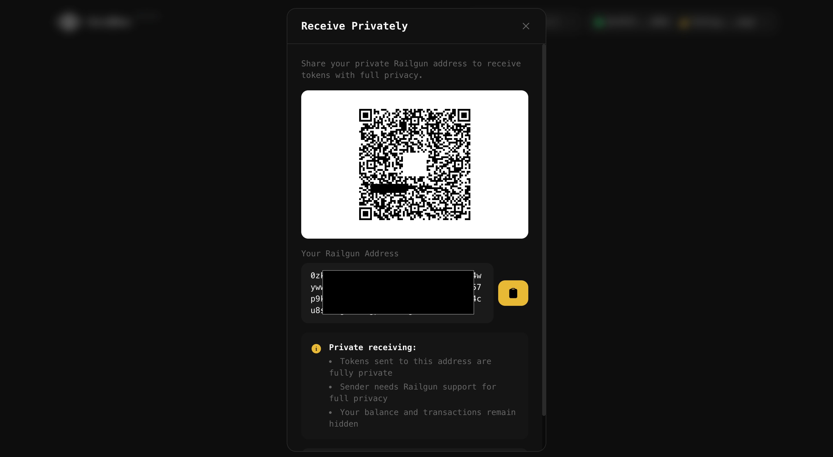 Receiving tokens privately