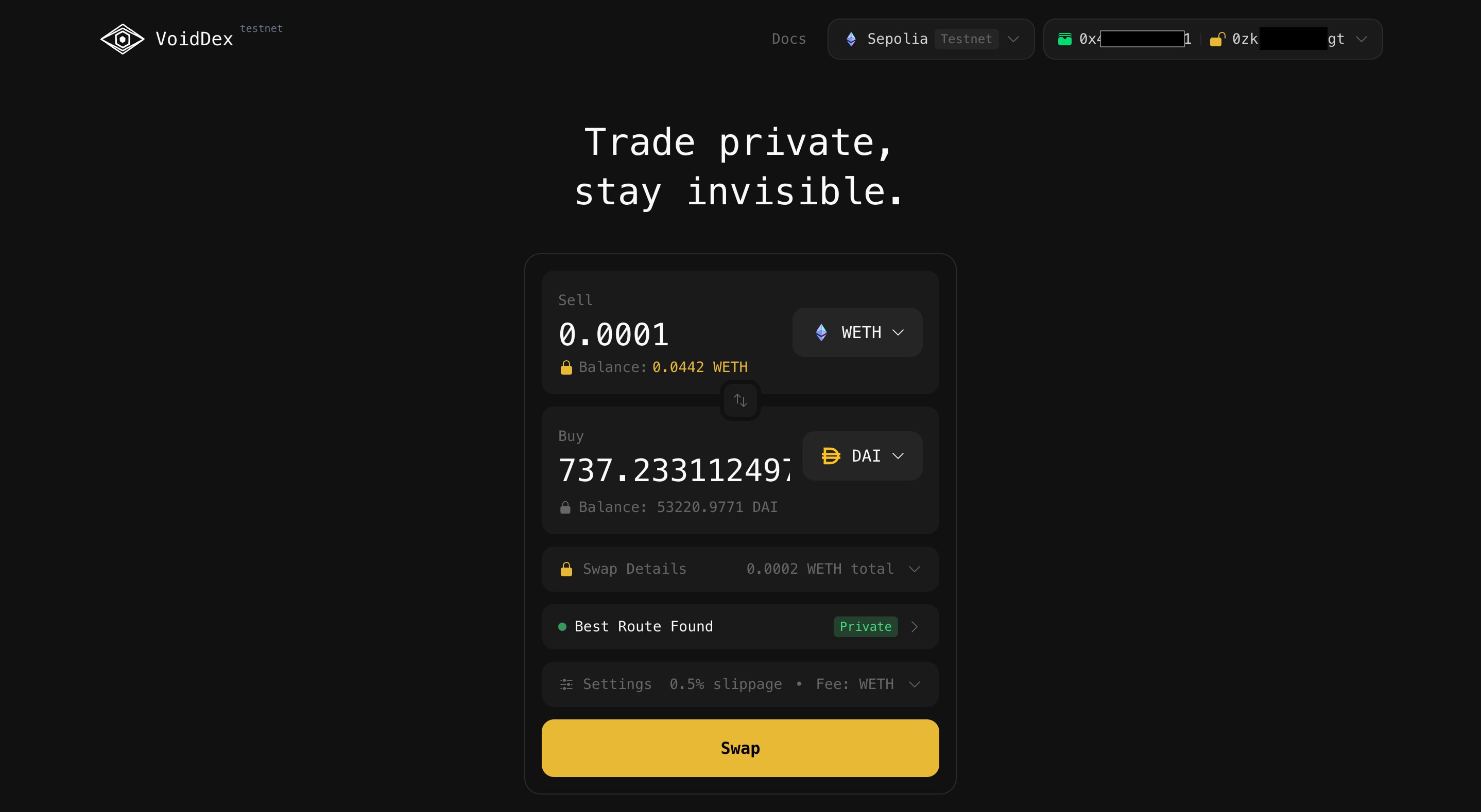 VoidDex swap interface
